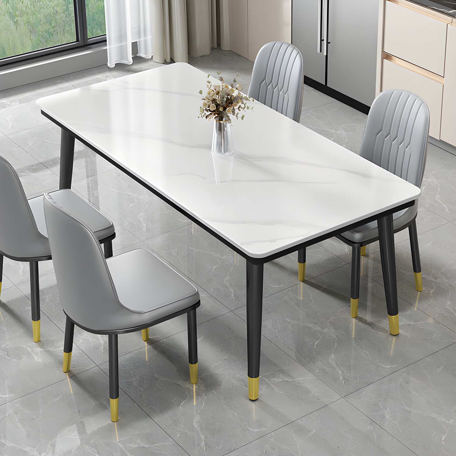 Industrial Standard Rectangle Shape Dining Table Sintered Stone Top Dining Table for Kitchen - image 3