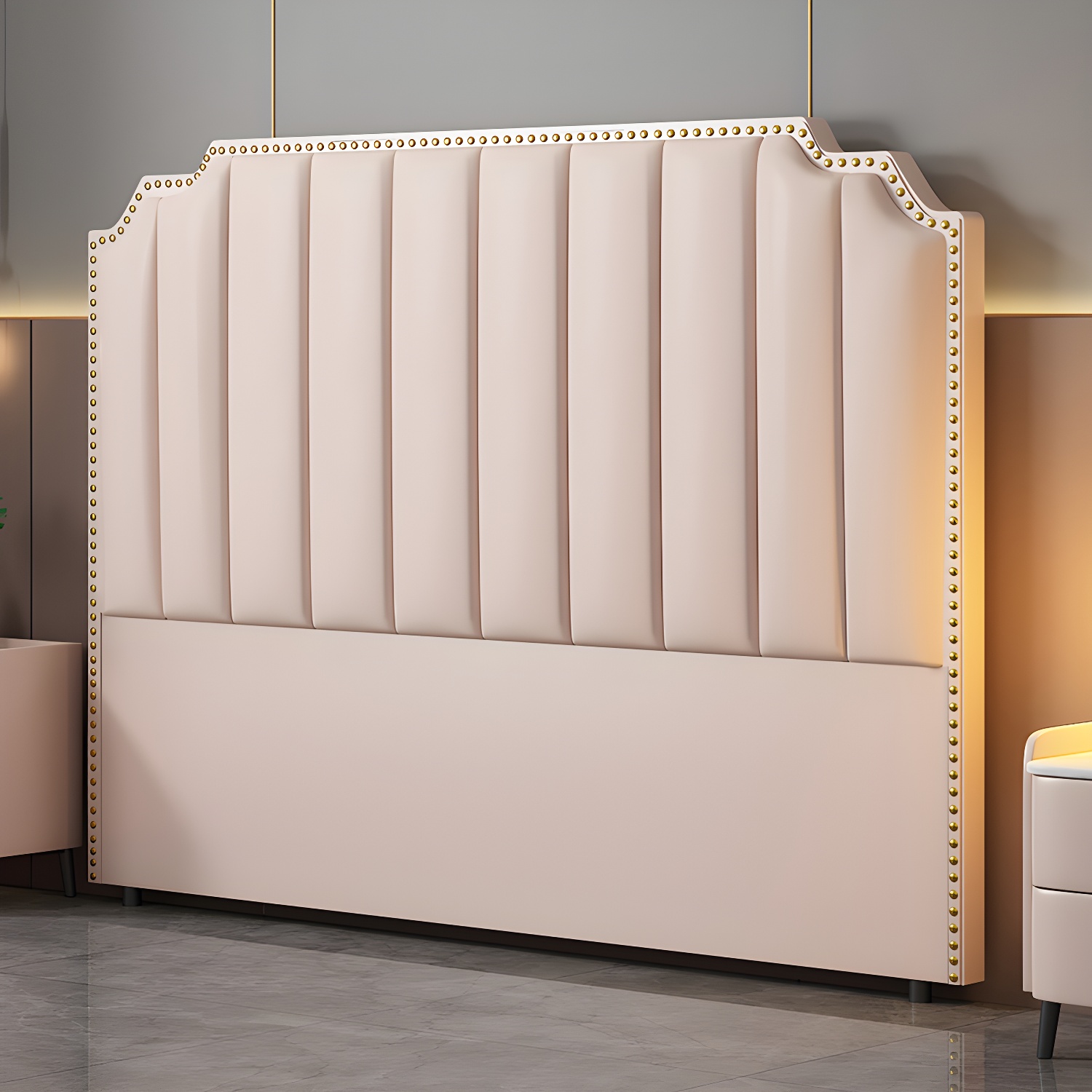 Modern Wood Panel Headboard Upholstered Sponge Fully in Lavish Gray Colors with Elegant Legs - image 8