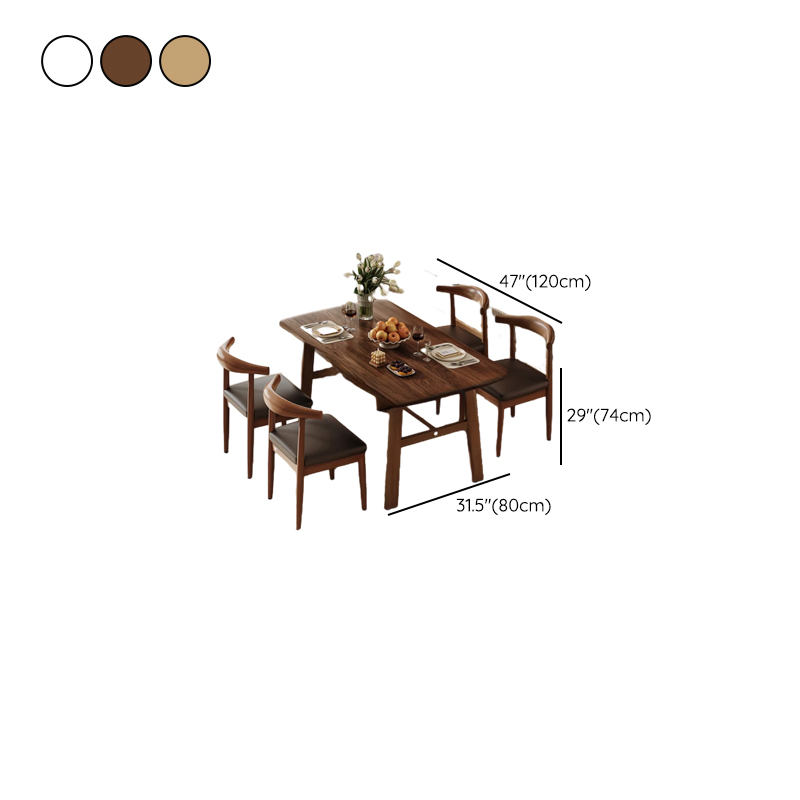 5 Pieces Chalk/Brown/Natural Dining Table Set with Wood Back Padded Chair and Natural Solid Wood Rectangular Dining Table for 4 - image 16
