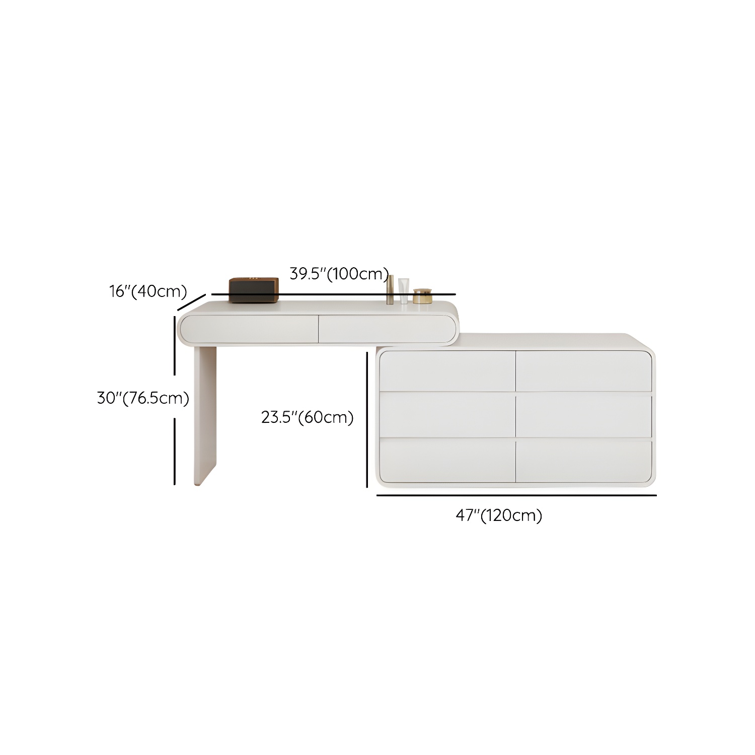 Modern White Wooden Makeup Vanity With Soft Close Drawers & Easy Assembly, Standard Width - image 23