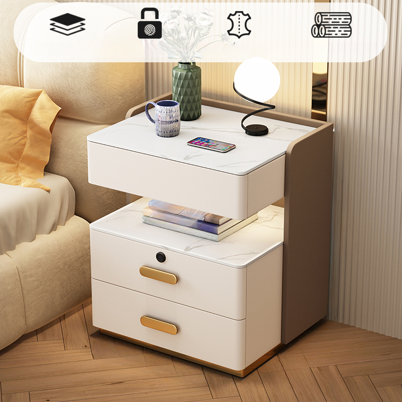 Modern Simple Style Nightstand With Drawer Storage, Stone Countertop, and Integrated Lighting - image 3