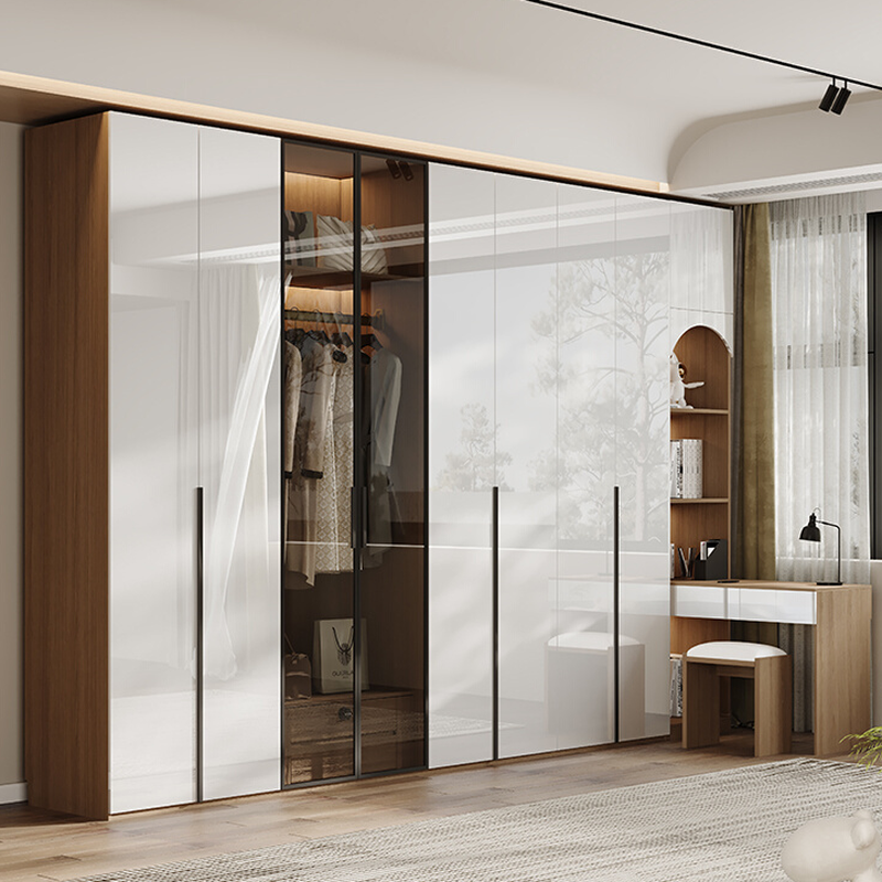 Casual White Lumber Wardrobe Closet with Soft Close Drawer, Door, Interior Shelves, and Clothing Rod