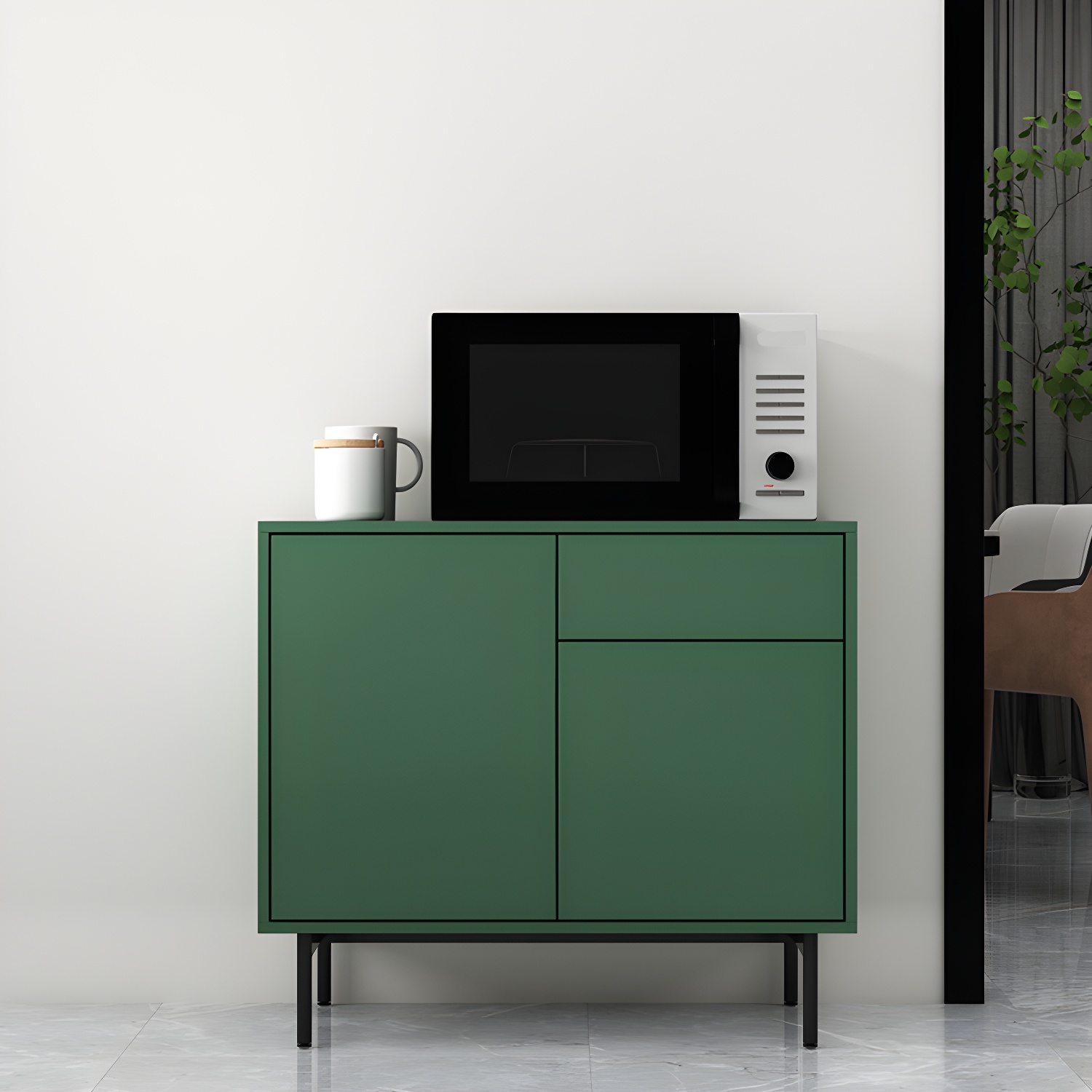 Wooden Rectangle Sideboard Modern Home Sideboard Cabinet with Drawers and Door - image 3
