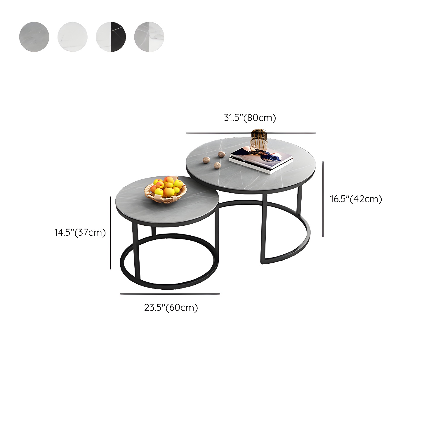 Modern Nesting Coffee Table Set Frame Round Coffee Table Set with Drawer - image 23