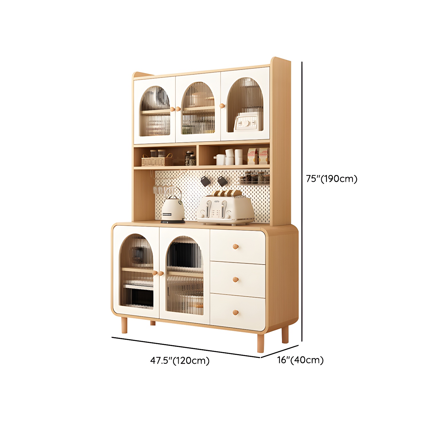 Scandinavian Wood Buffet 3 Cabinet Doors with Glass Interior Shelves - image 15