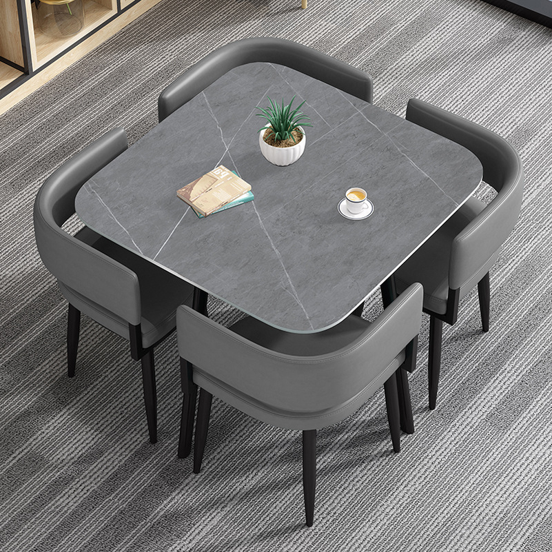 Circular Dining Table Set with a Slate Tabletop in White/Gray/Coal, Back and Cushion Chair for Dining Table for 4 in a Simple Style - image 6