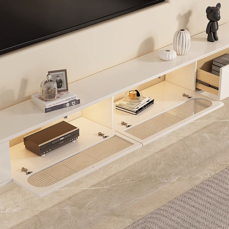 Beige Wood TV Stand with Drawers and Cabinet for Modern Style - image 7