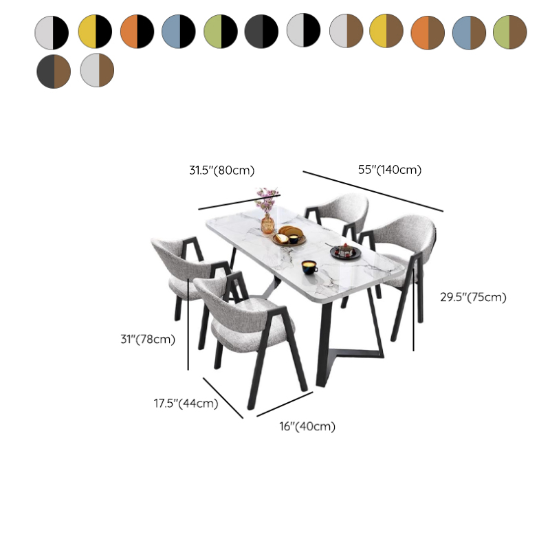 Dining Table Set with Sleighing Recycled Wood Fixed Table and Padded Chair with Back and Armrest, 5-piece - image 16