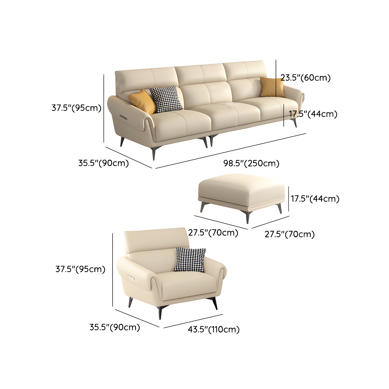 Faux Leather Flared Arm Sofa in Beige of 37.4" H with Cushions - image 23