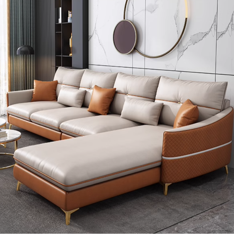 Straight/L-Shape Sofa/Sofa Chaise with Horizontal/Right Orientation, Sloped Arms, and Stitch-tufted Detailing
