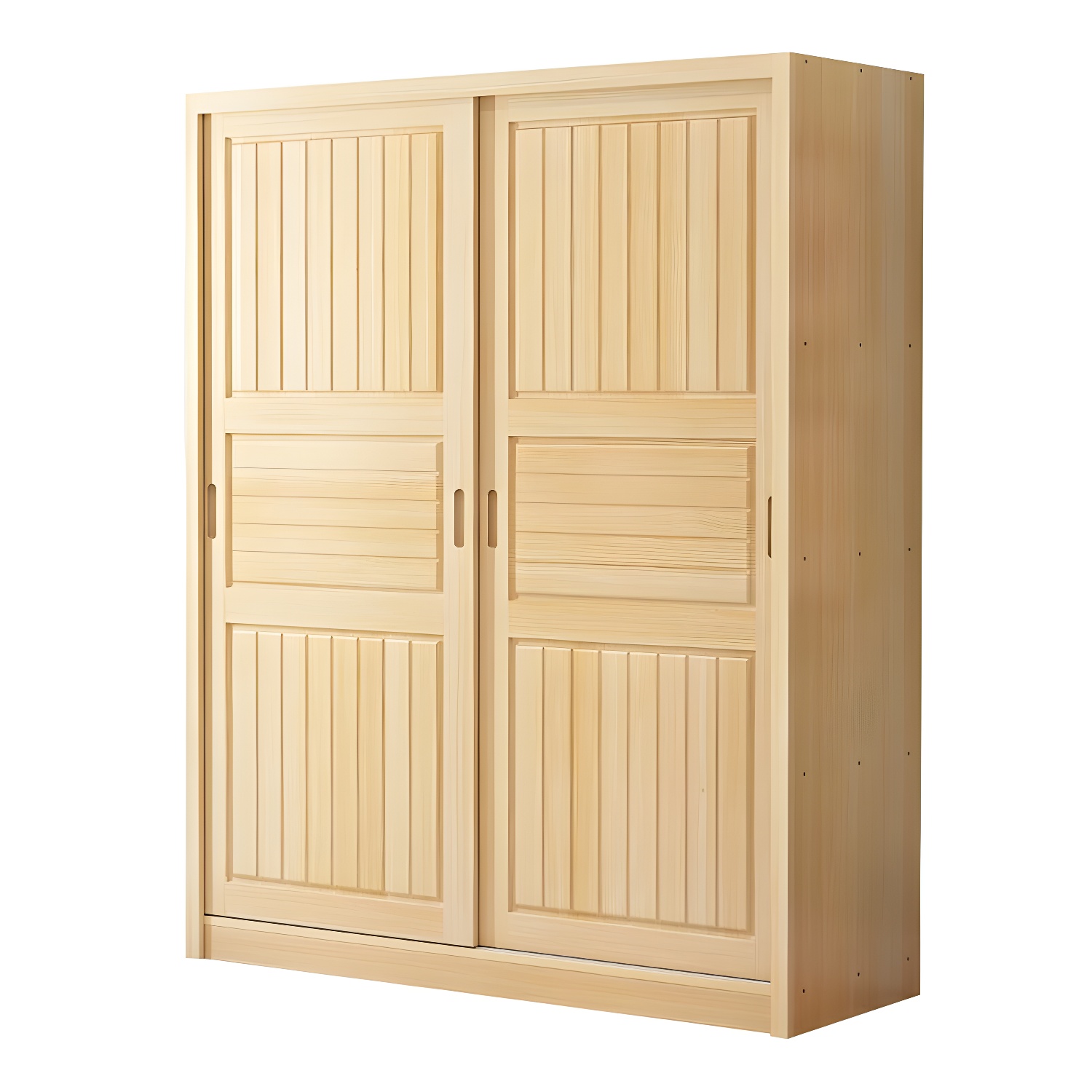 Contemporary Solid Wood Sliding Door Wardrobe Cabinet with Shelves - image 5
