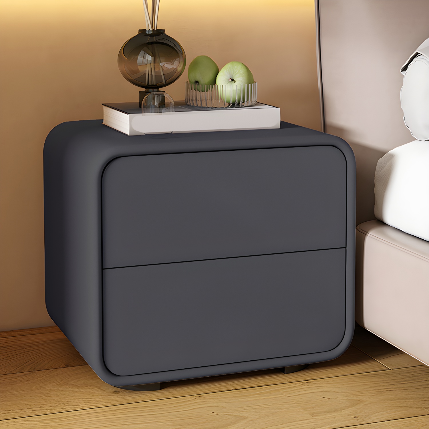 Contemporary Style 2 Drawer Night Table Solid Wood Frame Leather Nightstand - image 3