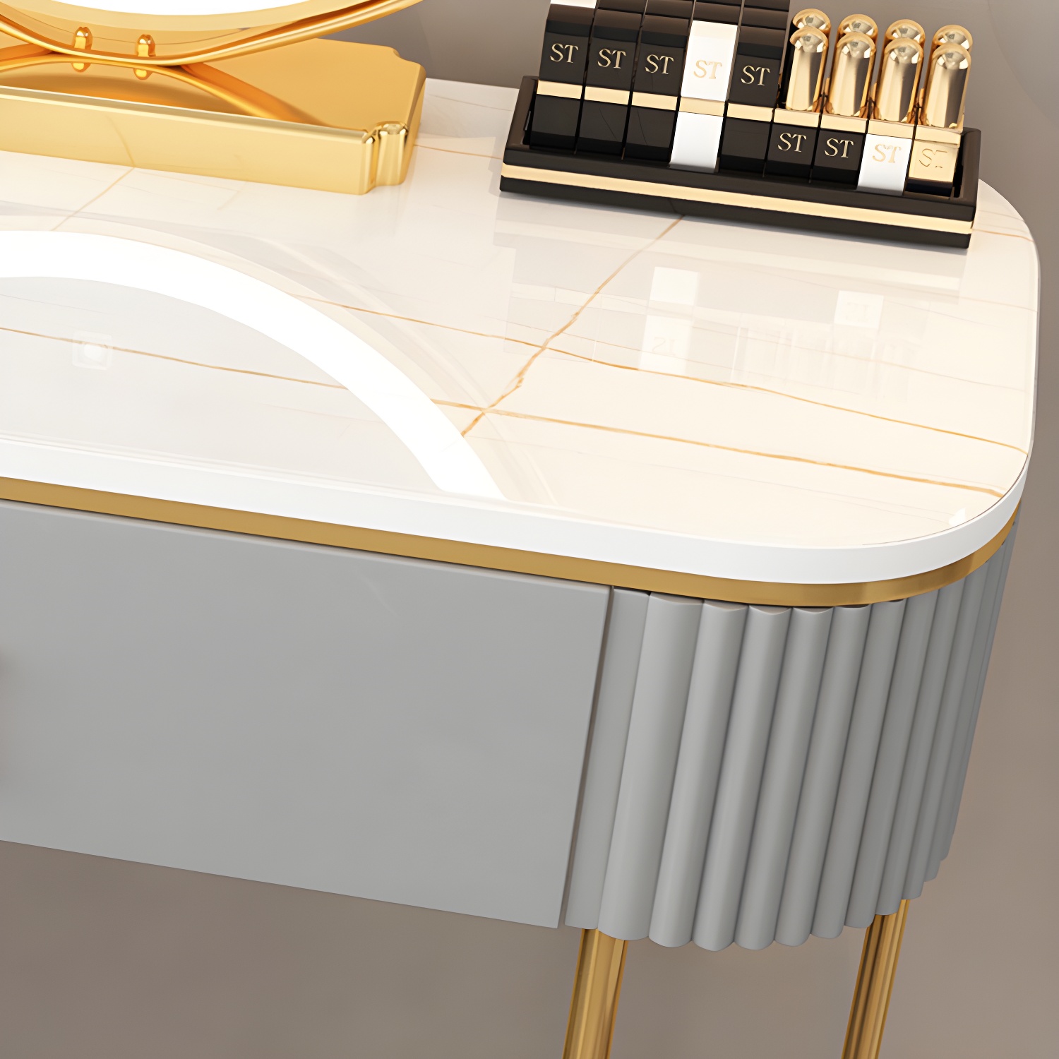 Lighted Mirror Makeup Vanity Storage Box Vanity Dressing Table for Bedroom - image 11
