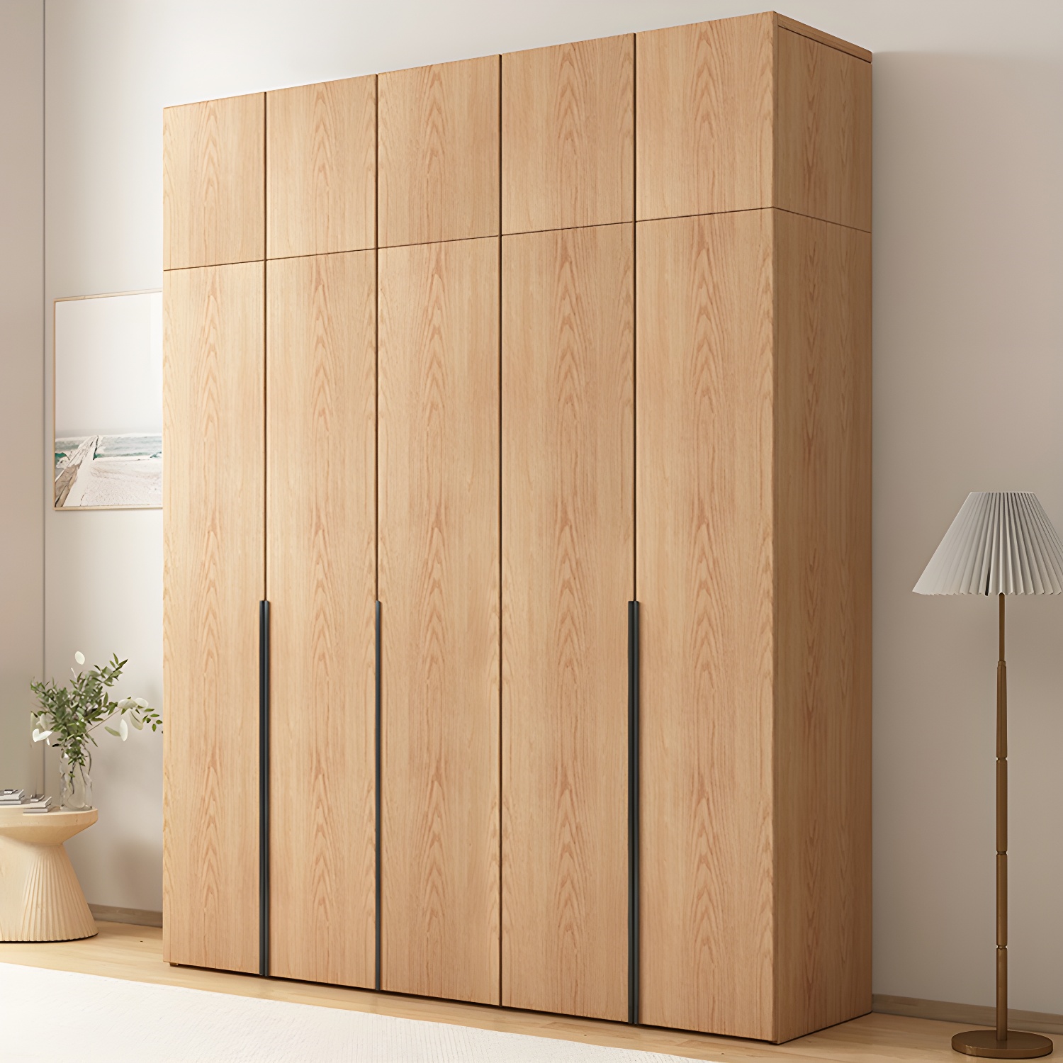 Contemporary Freestanding Natural Wardrobe Oak Solid Wood Wardrobe with Shelves - image 10