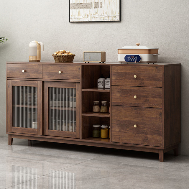 Contemporary Wood Buffet with Glass Doors and 3 Storage Drawers - image 6