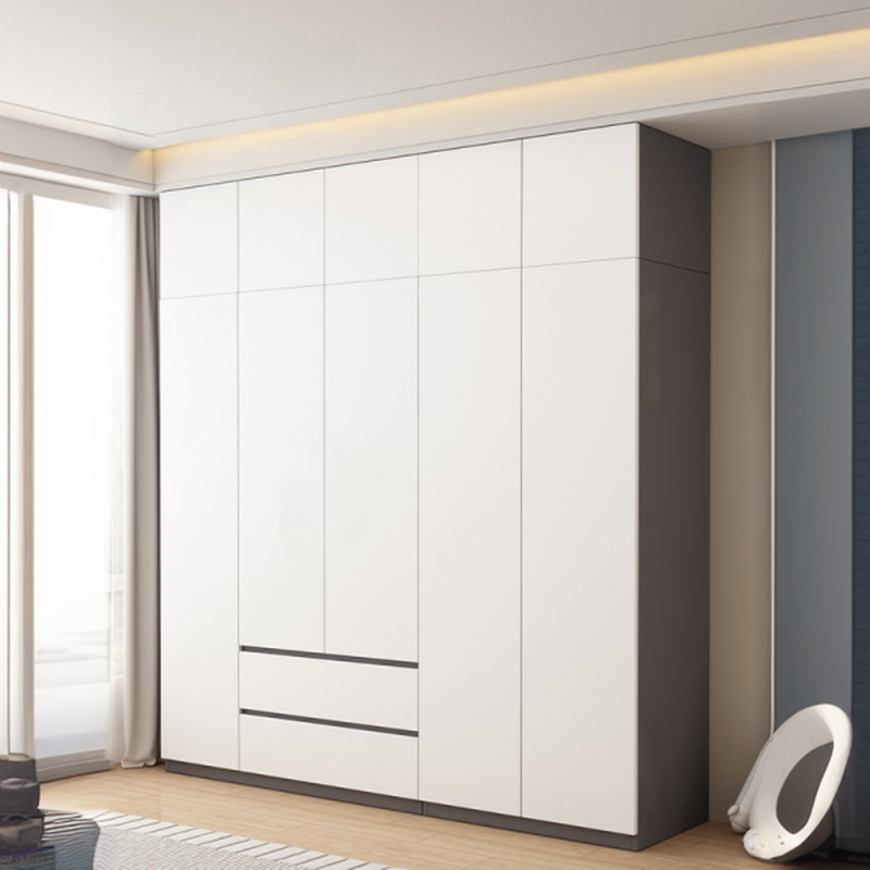 Chalk Modish Laminate Independent Wardrobe with Soft Close Drawer, Soft Close Door, and Interior Shelves