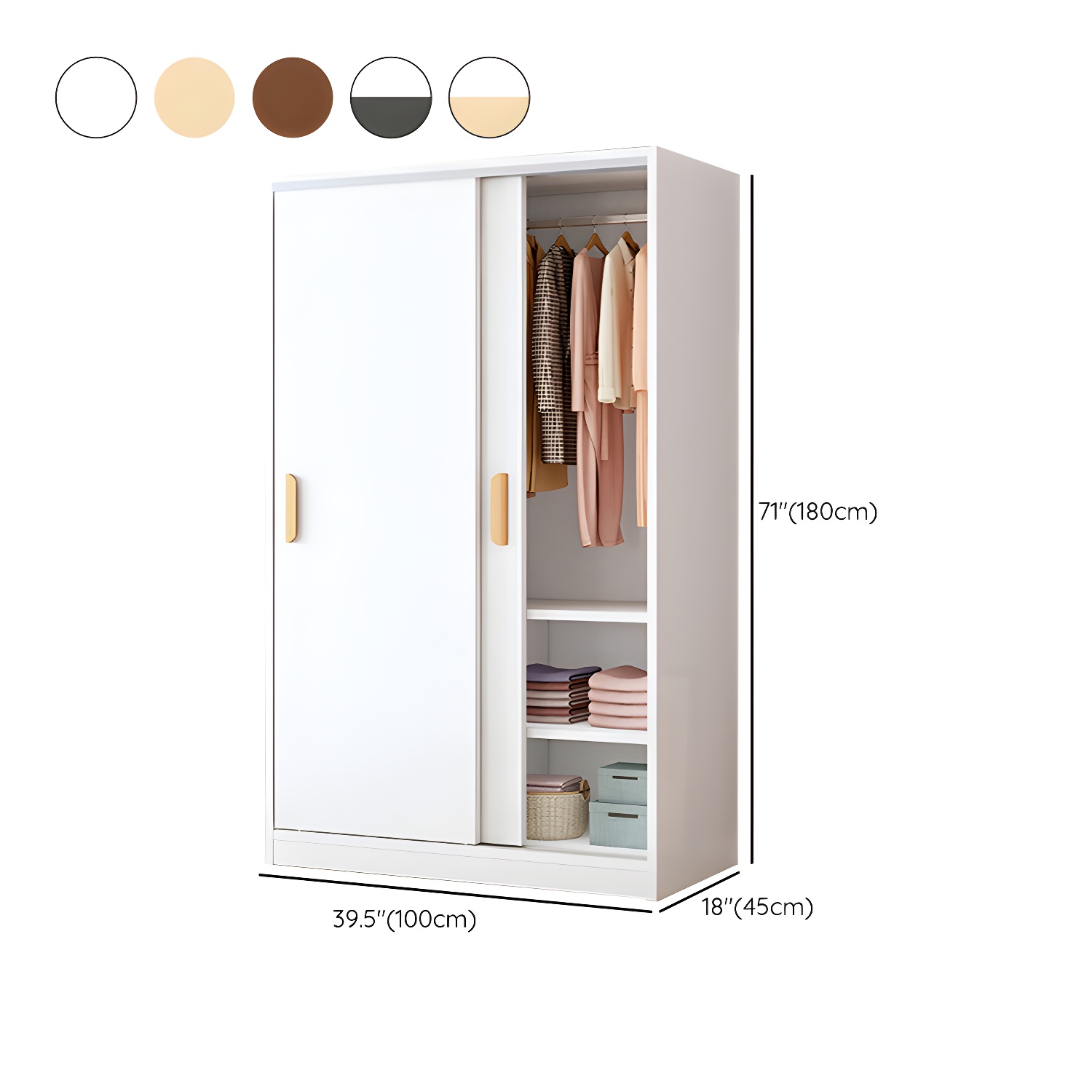 Contemporary Wood Wardrobe Armoire with Sliding Doors, Clothing Rod, and Interior Shelves - image 17