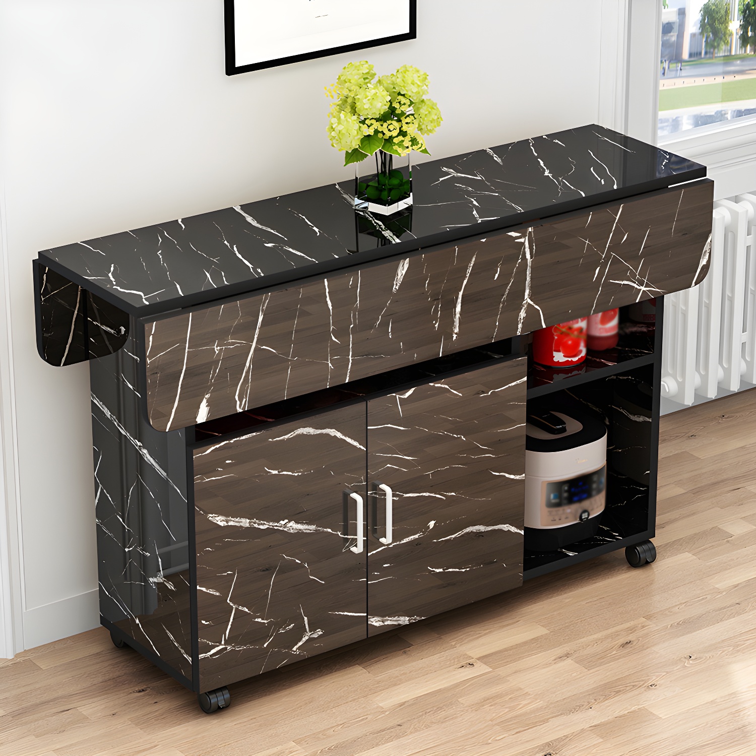 Manufactured Wood Contemporary Table Rectangular Wood Top Table with Drop Leaf - image 3