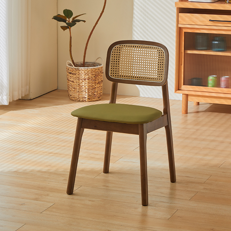Leatherette/Wood/Rattan Entwined Balanced Armless Chair with Uncovered Back and Timber Legs in Sepia/Ink/Wood Color in a Scandinavian Style - image 12