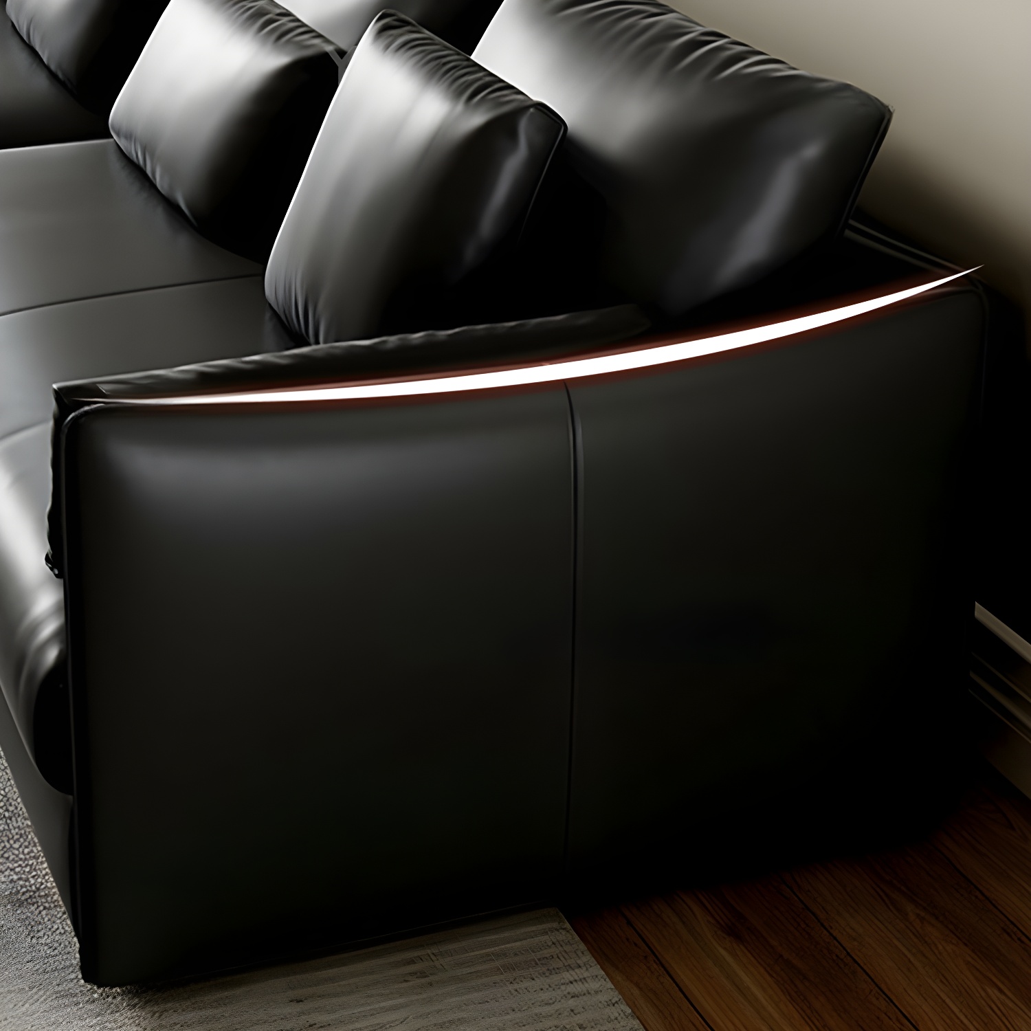 Modern Genuine Leather Sectional Sofa in Black with Recessed Arm - image 8