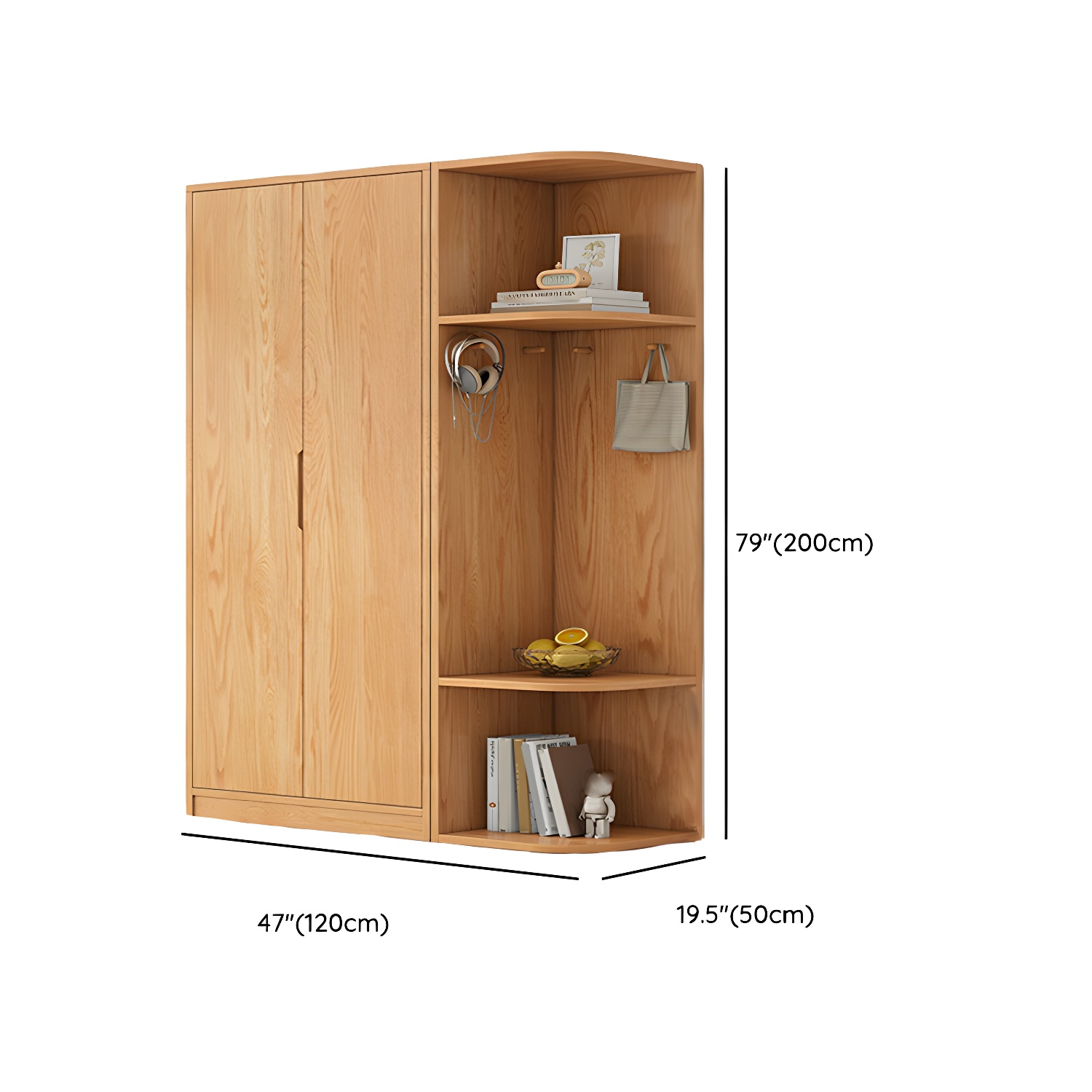 Modern Natural Wood Wardrobe Armoire with Sliding Doors, Drawers, and Shelves - image 126
