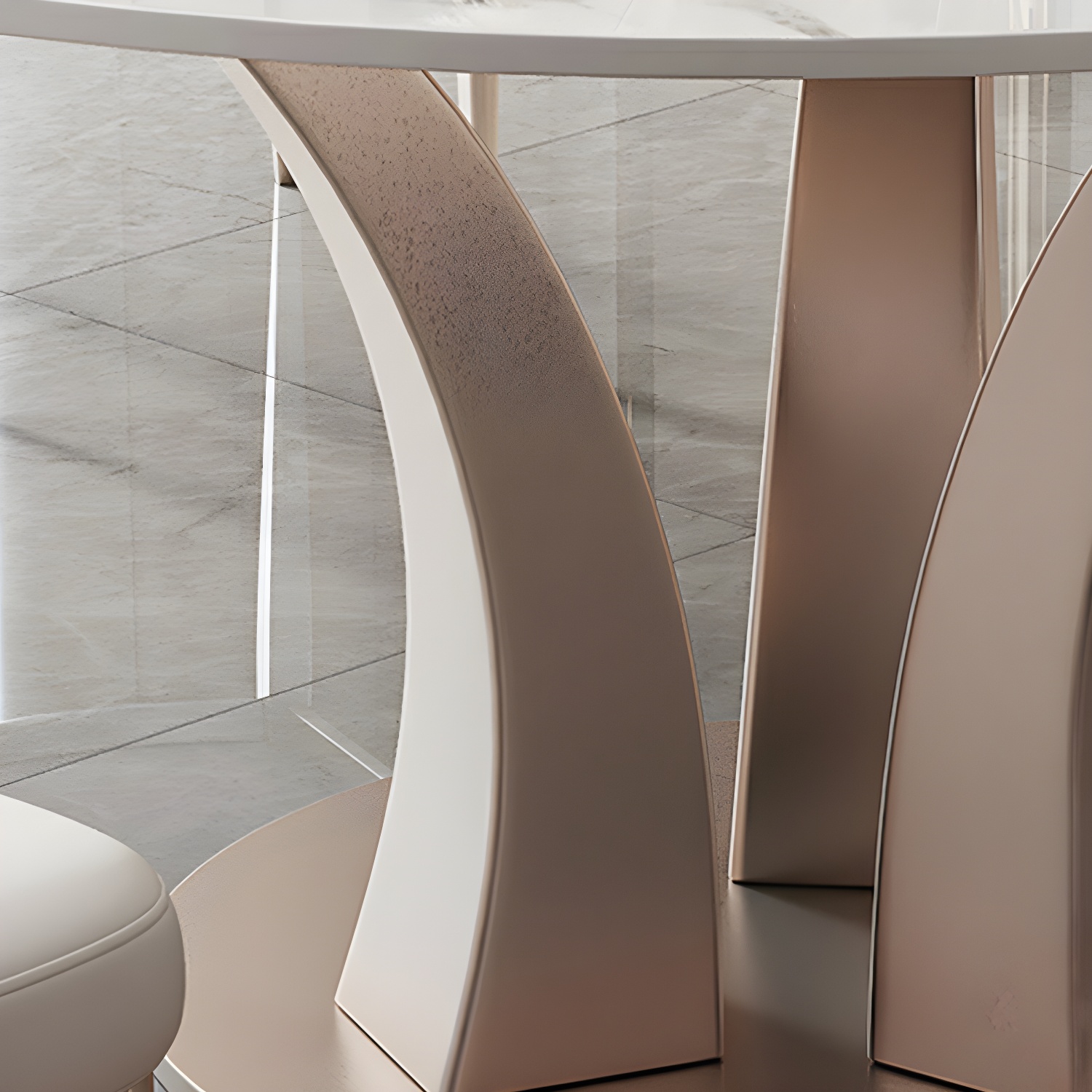 Round Glam Dining Set with White Slate Table Top and Gold Metal Pedestal Base - 1/7/9 Piece Set - image 3