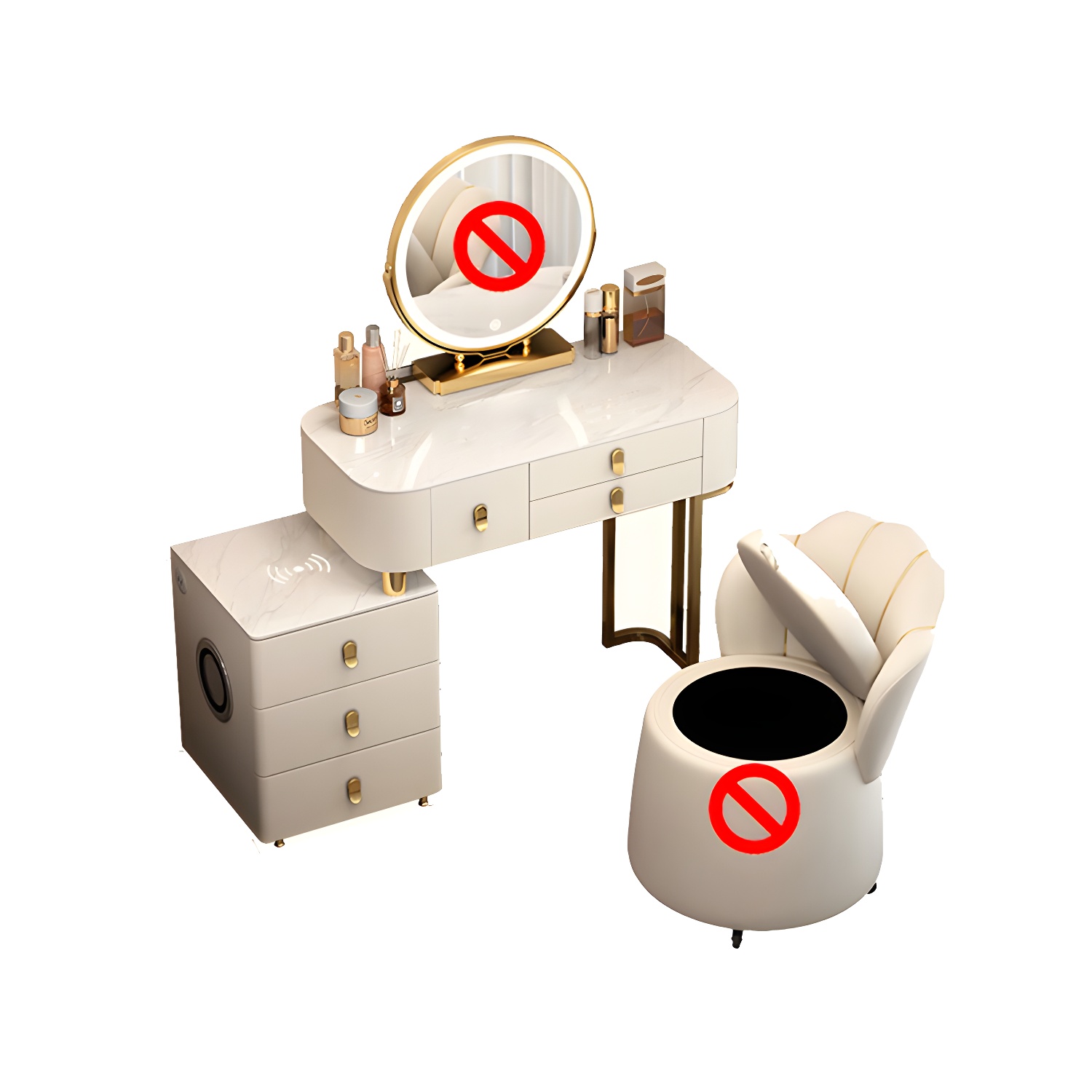 Lighted Mirror Vanity Dressing Table Set with Storage Drawers