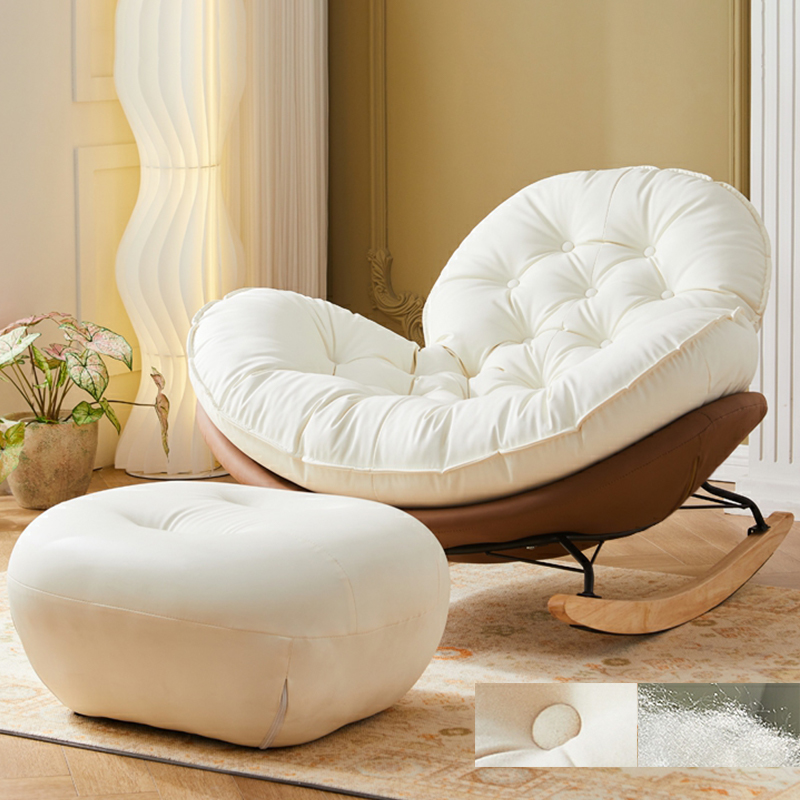 Minimalist Metal Upholstered Indoor Rocking Chair with Ottoman and Spindle Back , Recessed Arm and Natural Wood Finish - image 12