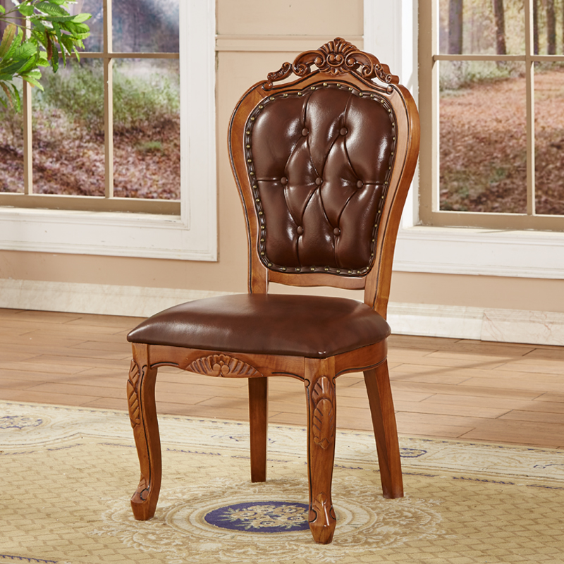 Steady Bordered Leather Upholstered Side Chair/Arm Chair with Wooden Legs and Nailhead Embellishment for Dinette in a Nordic Style