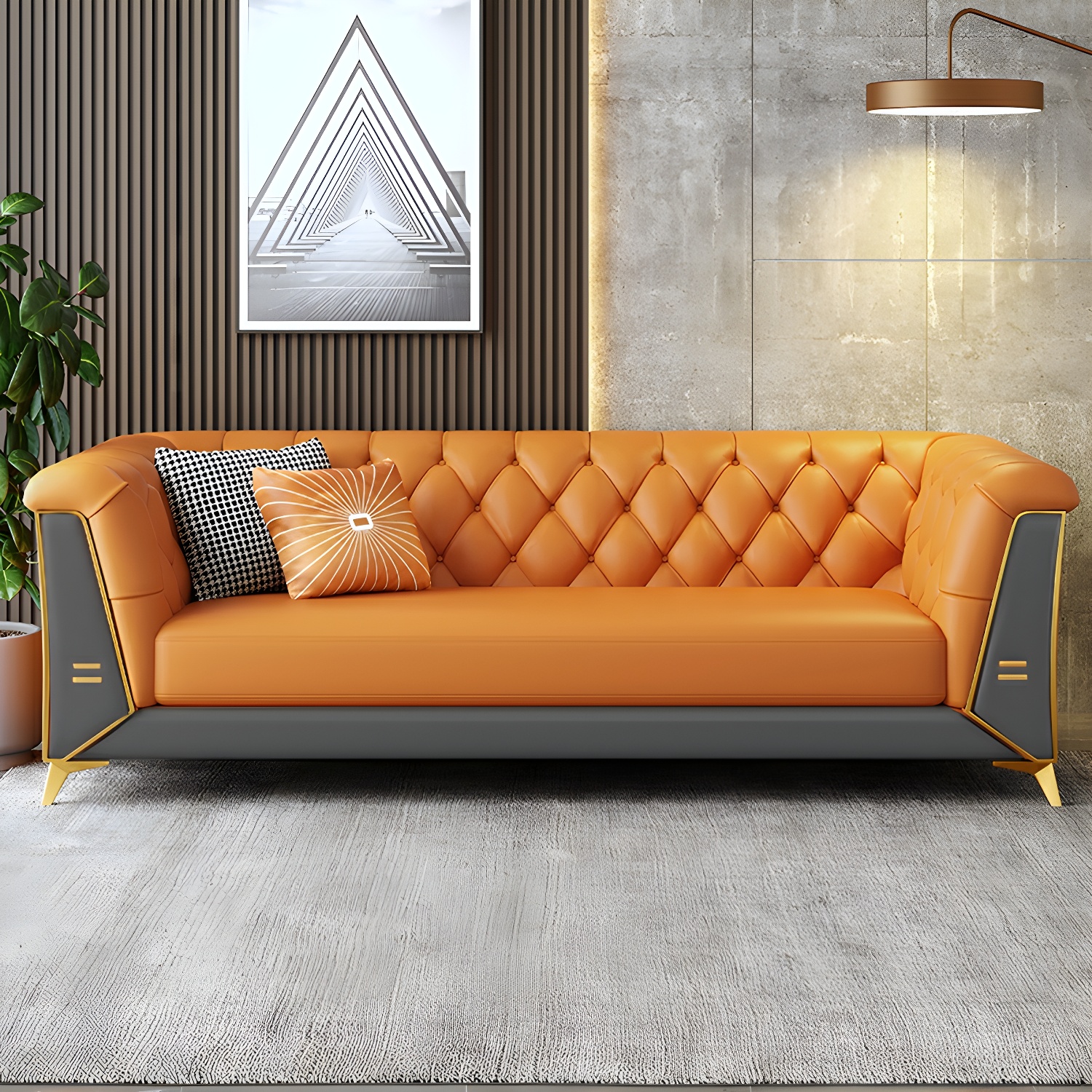 Glam Wood Frame Standard Sofa with Tuxedo Arms in Solid Color - image 4