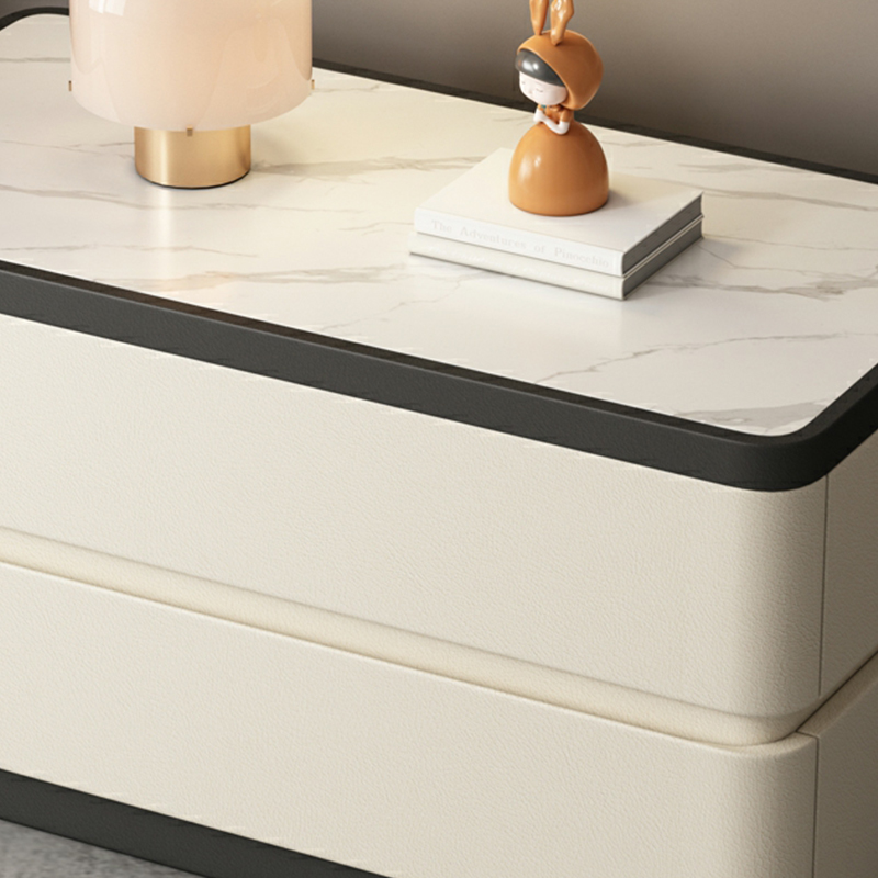 Modern Faux Leather Nightstand with 2 Drawers and Stone Countertop for Bedroom - image 18
