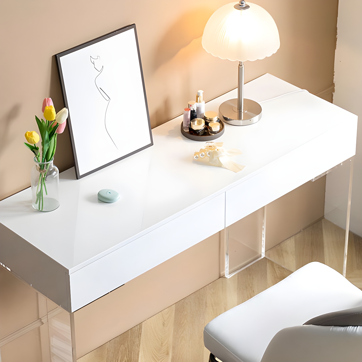 Contemporary Acrylic Vanity Desk 2-Drawer Vanity Dressing Table - image 11