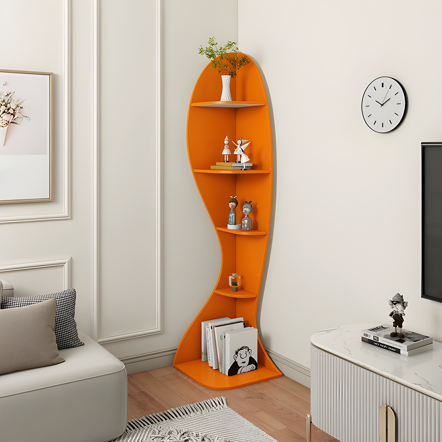 Corner Modern Accent Chest with Wood Counter Top and Open Shelves - 40cm X 40cm X 182cm - 4 Shelves - image 5