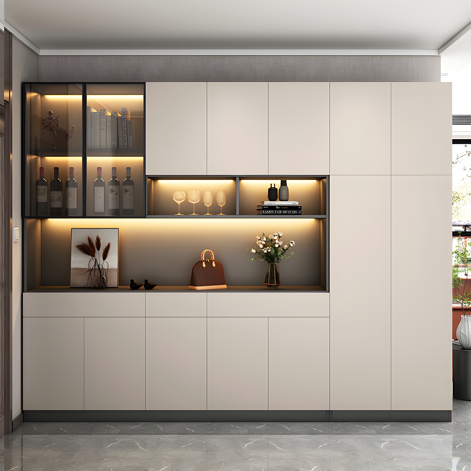 Accent Cabinet Rectangle Contemporary Glass Wood with Shelves - image 12