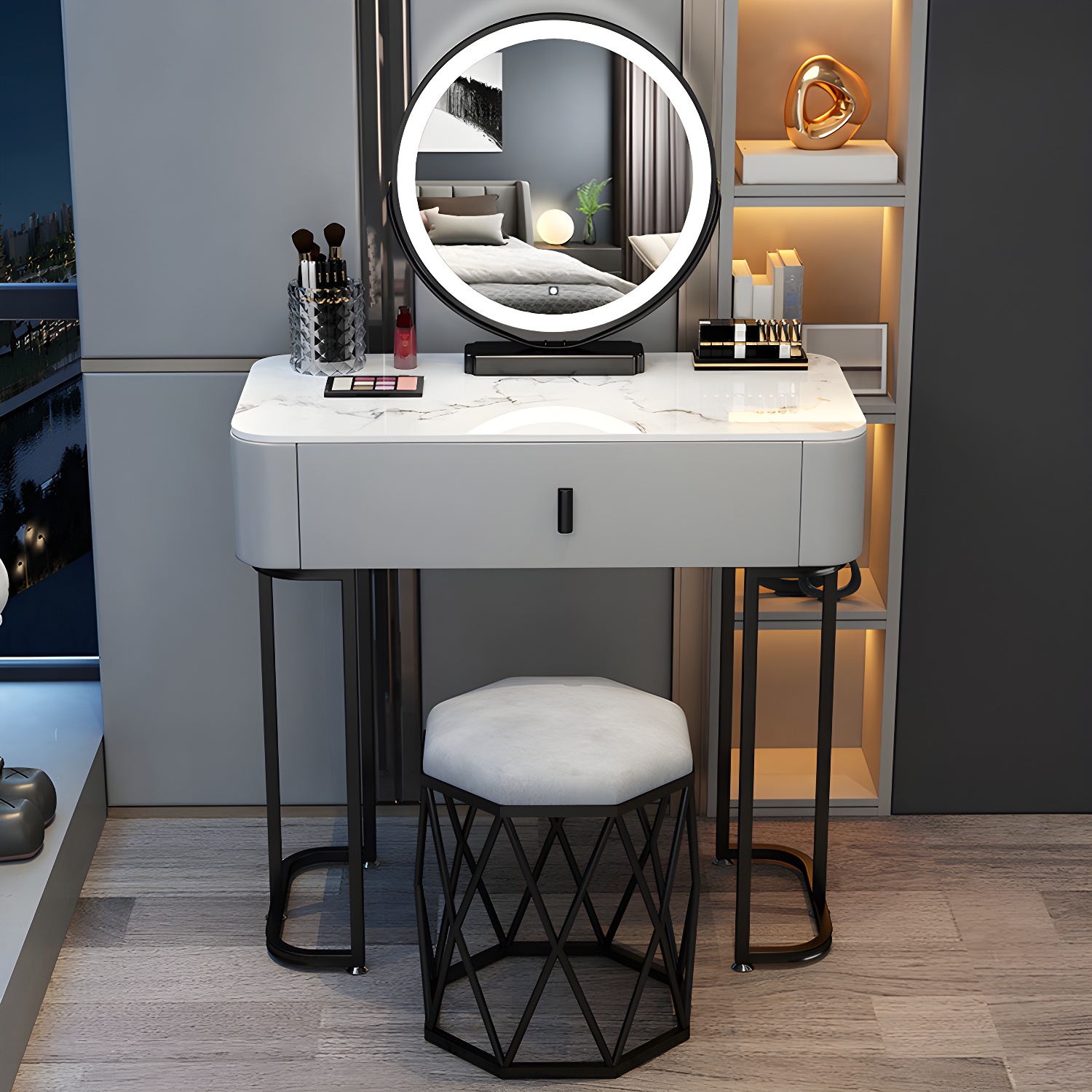 Slate Makeup Counter Adjustable Mirror Vanity Dressing Table with Drawer - image 4