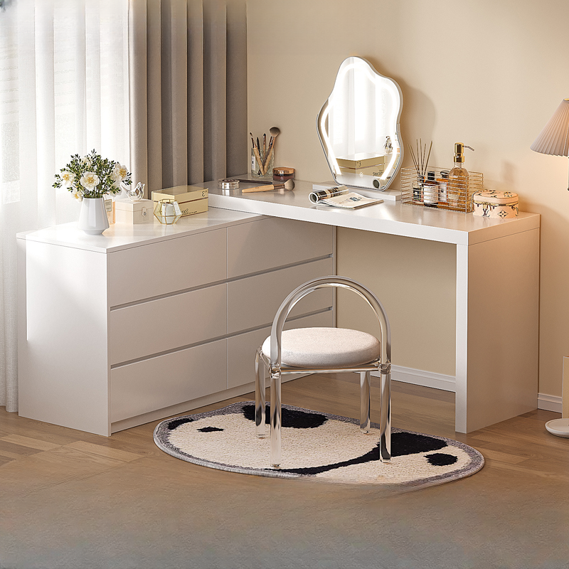 Large Vanity Set with Chalk Seating, 6 Drawers, Lumber Frame, Scalable 2-in-1 Design, and Chair