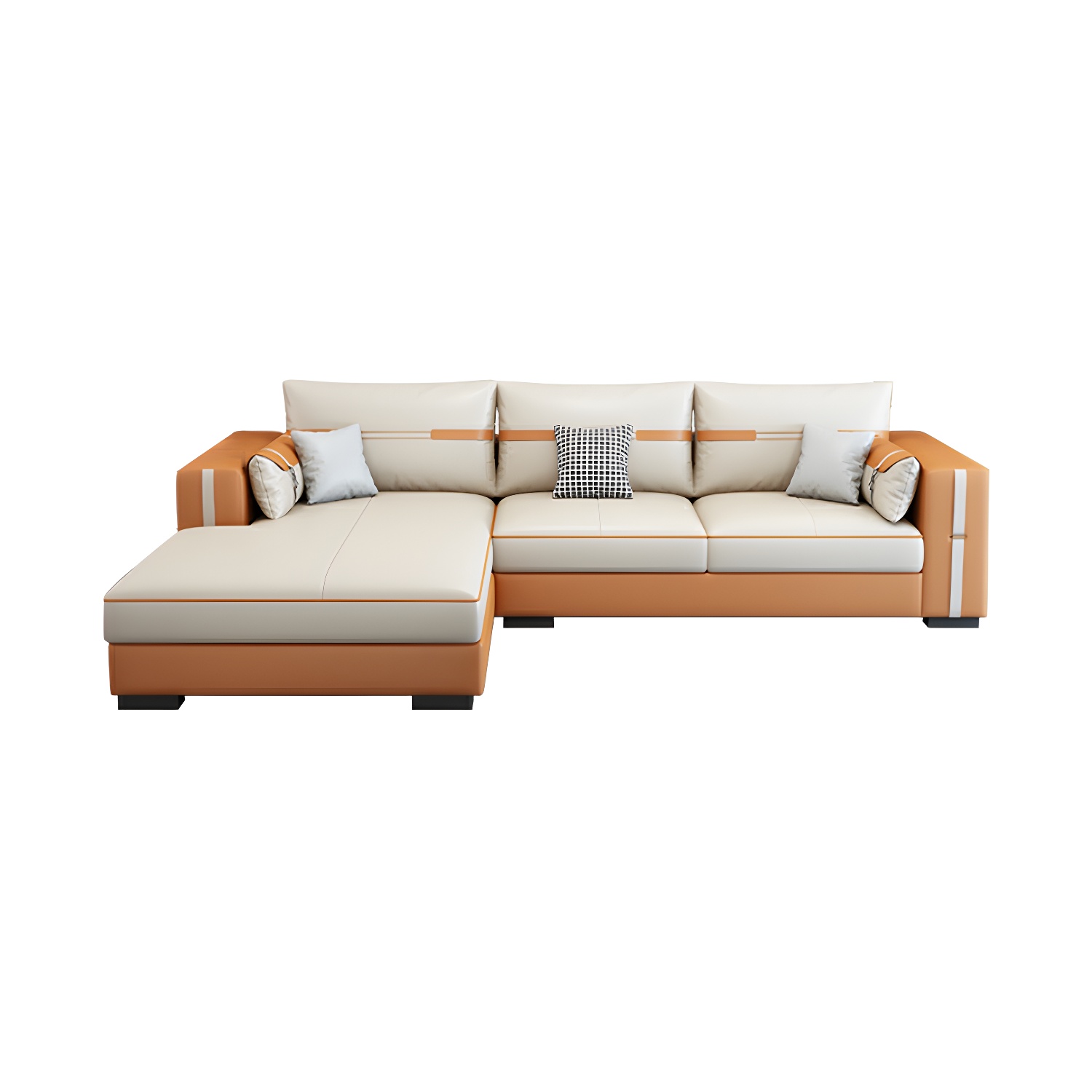 Scandinavian Wood Frame Beige Faux Leather Stationary Sectional Sofa with Cushion Back - image 13