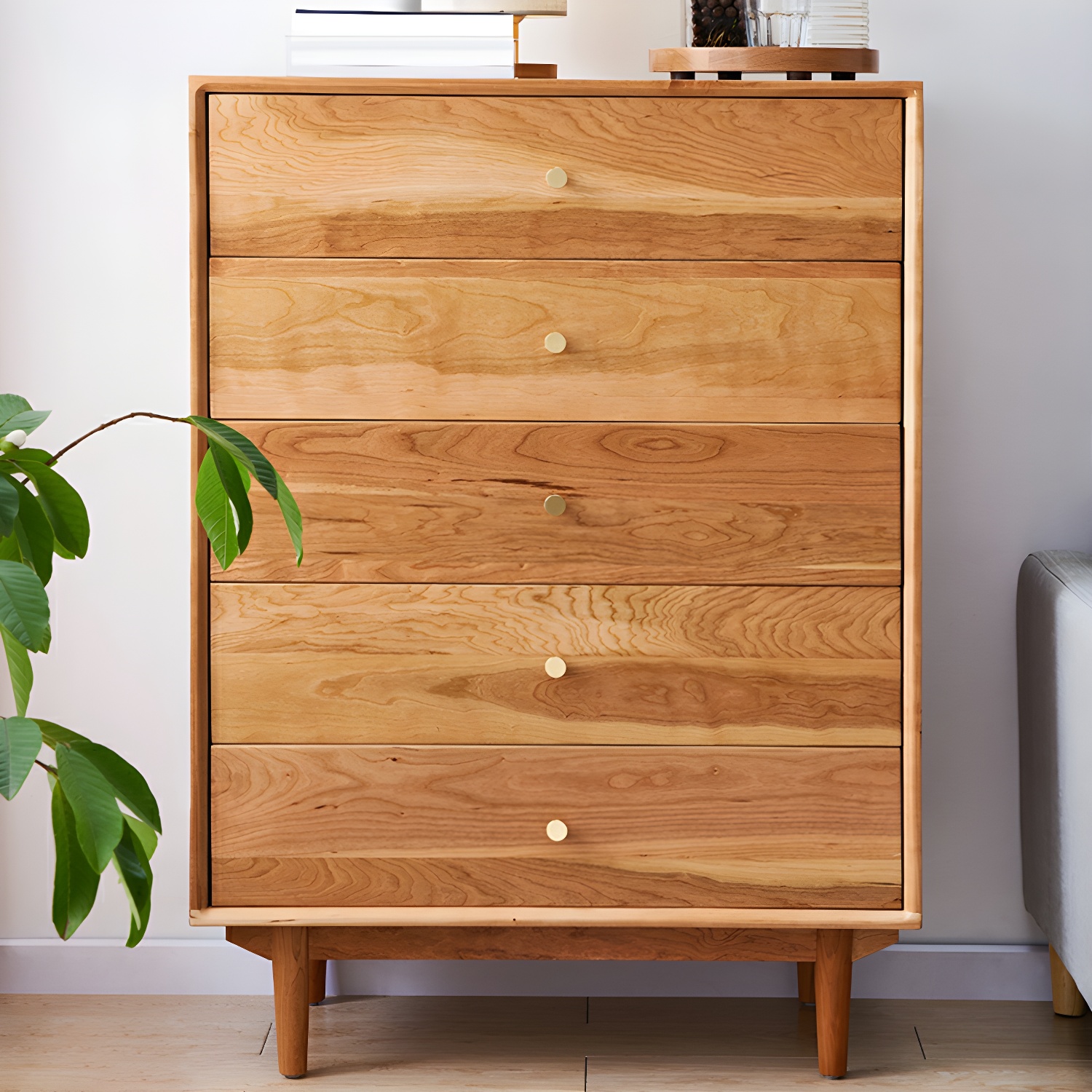 Modern Brown Wood Dresser with Drawers and Gold Metal Handles - image 10