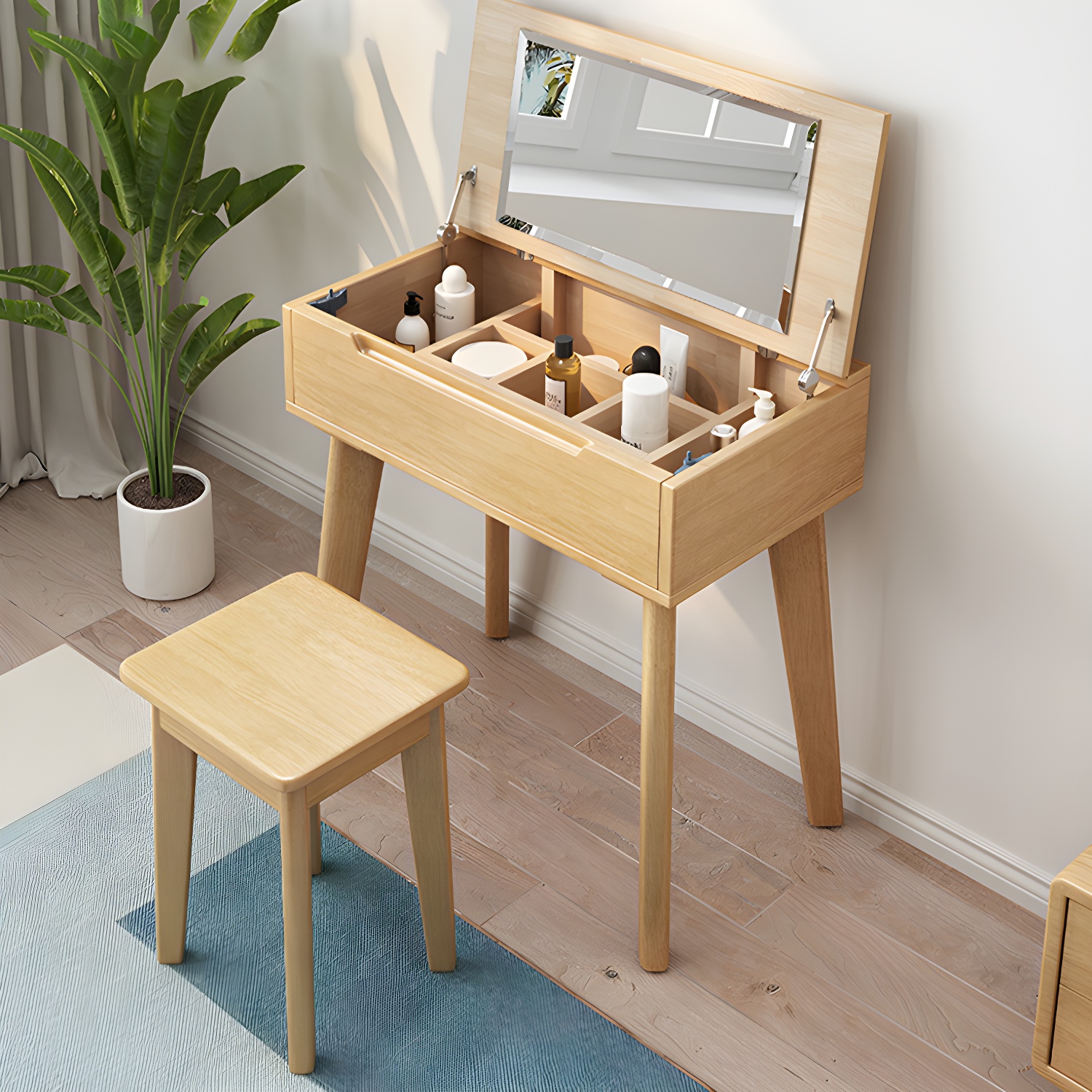 Solid Wood Vanity Dressing Table Scandinavian Flip-Top Vanity Desk - image 5