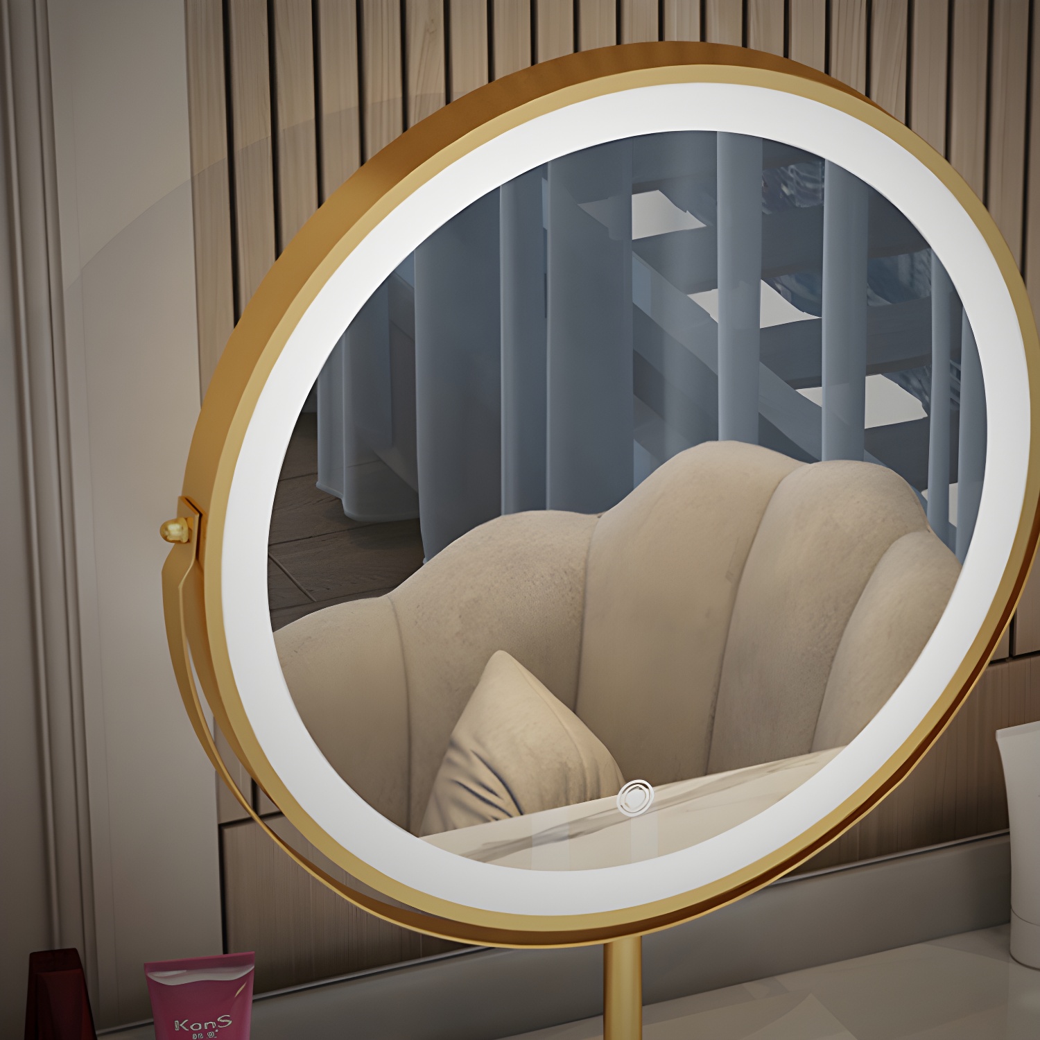 Modern Bedroom Metallic Lighted Mirror With Drawer Makeup Vanity Set - image 12