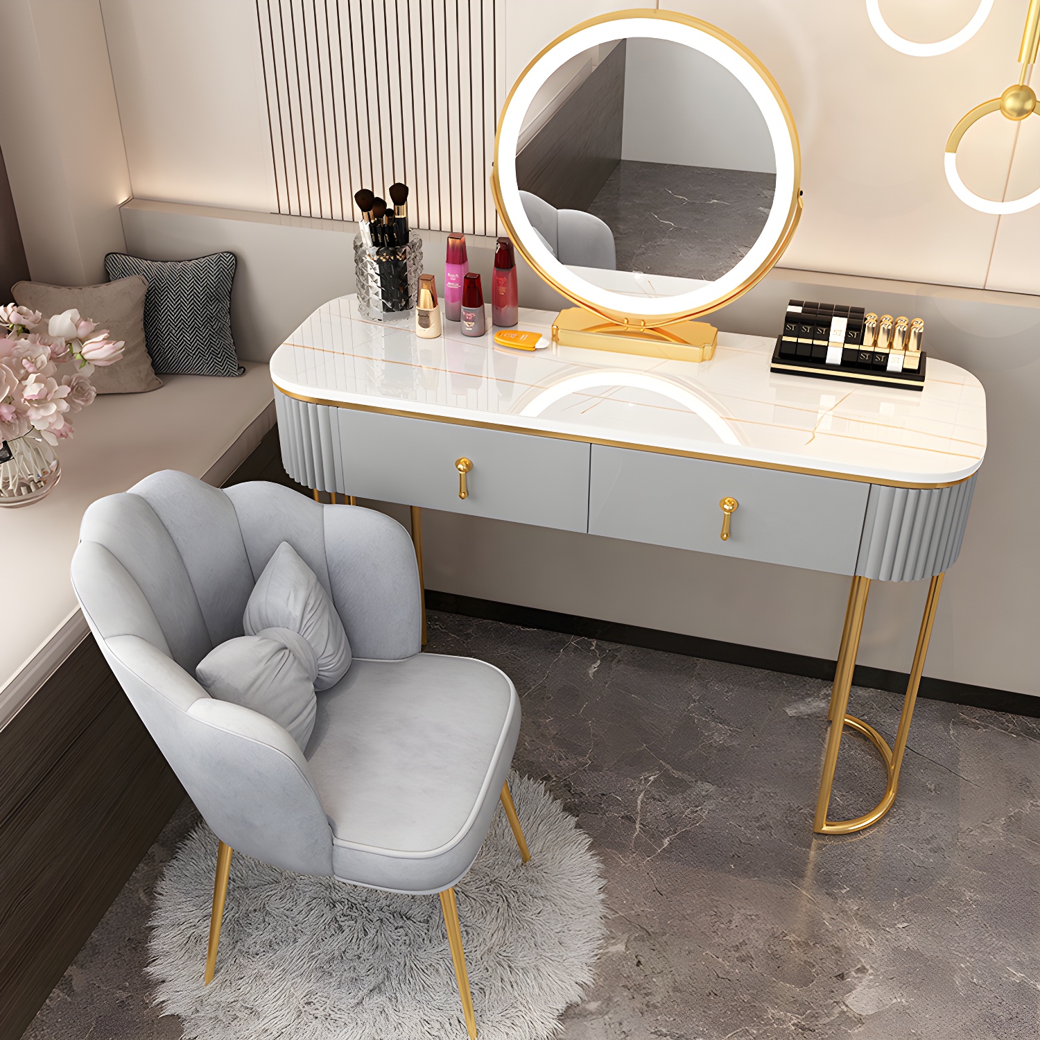 Lighted Mirror Makeup Vanity Storage Box Vanity Dressing Table for Bedroom - image 7