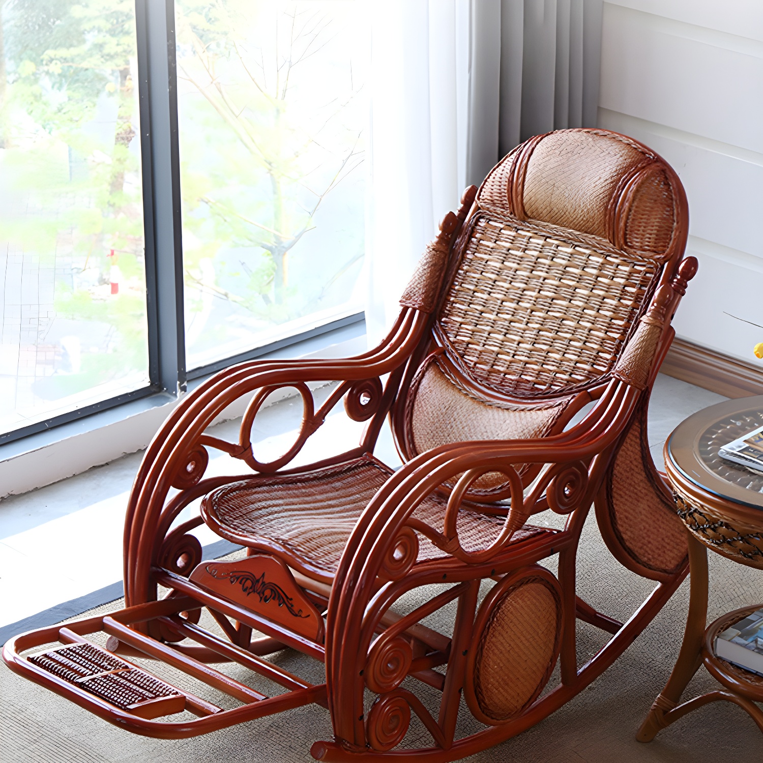 Traditional Spindle Rocking Accent Chair Tobacco Finish Rocker Chair Reclining - image 12