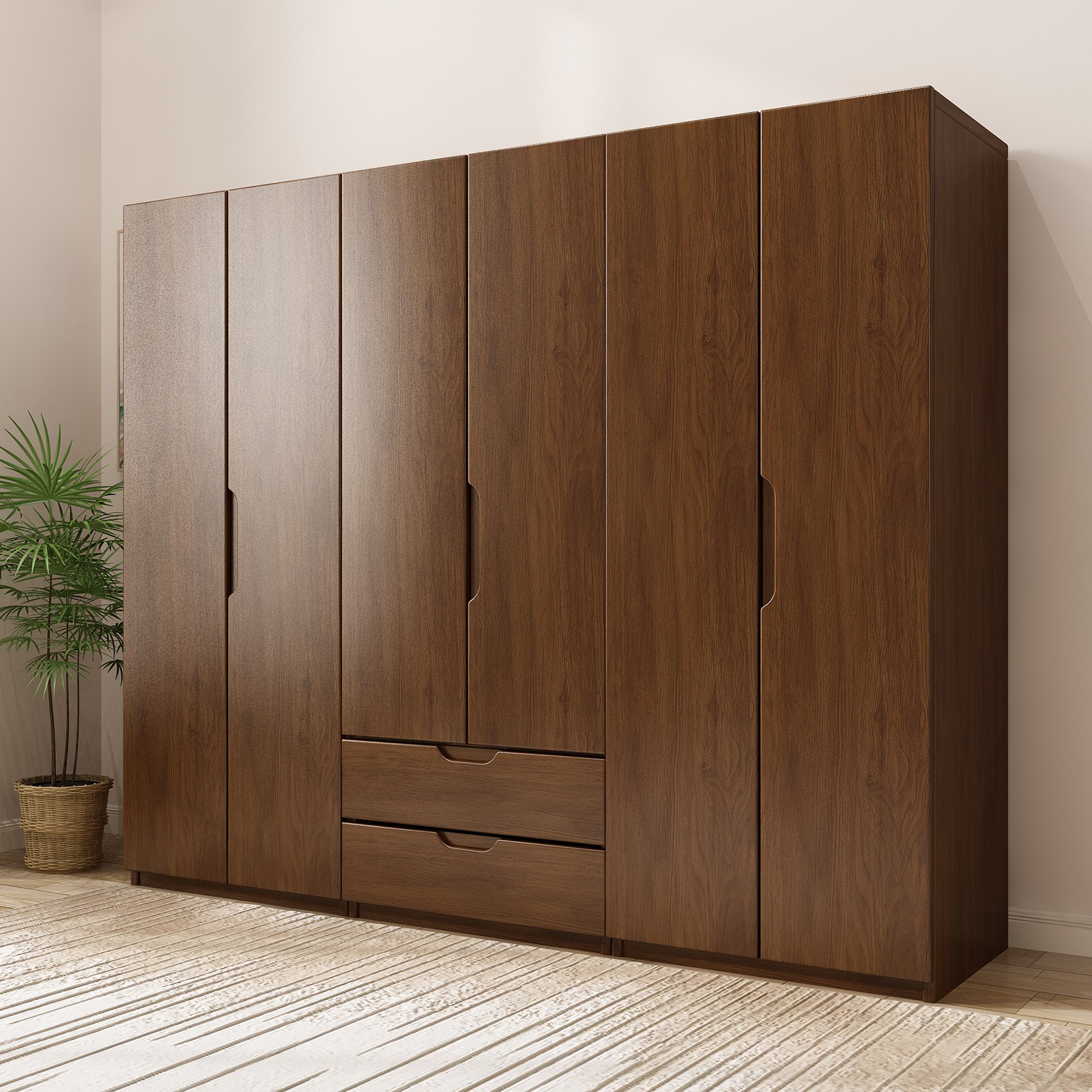 Contemporary Oak Solid Wood Wardrobe Freestanding Multifunctional Wardrobe