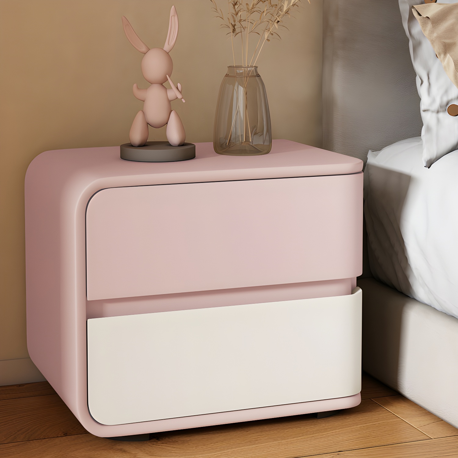 Contemporary Bed Nightstand Solid Wood Bedside Cabinet with 2 Drawers - image 8