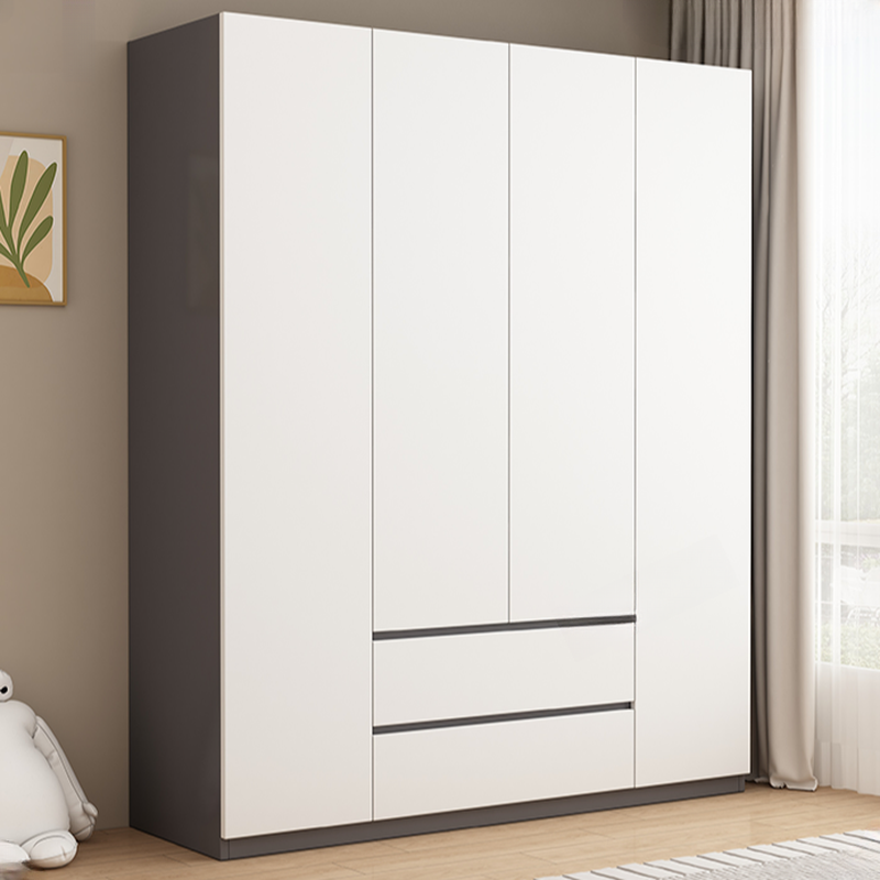 Chalk Modish Laminate Independent Wardrobe with Soft Close Drawer, Soft Close Door, and Interior Shelves