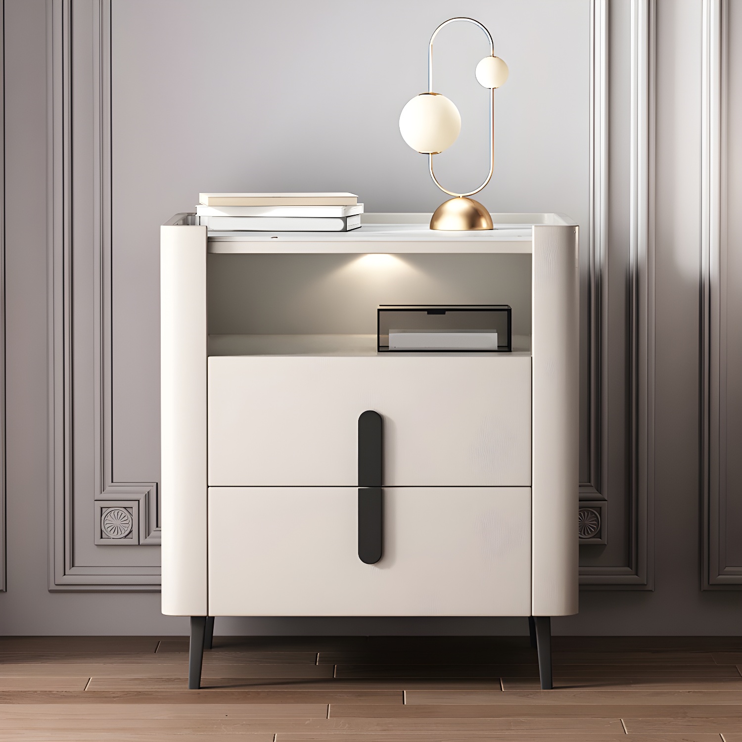 2-drawer Nightstand 21.65" Tall Lighting Station Bedside Cabinet - image 4