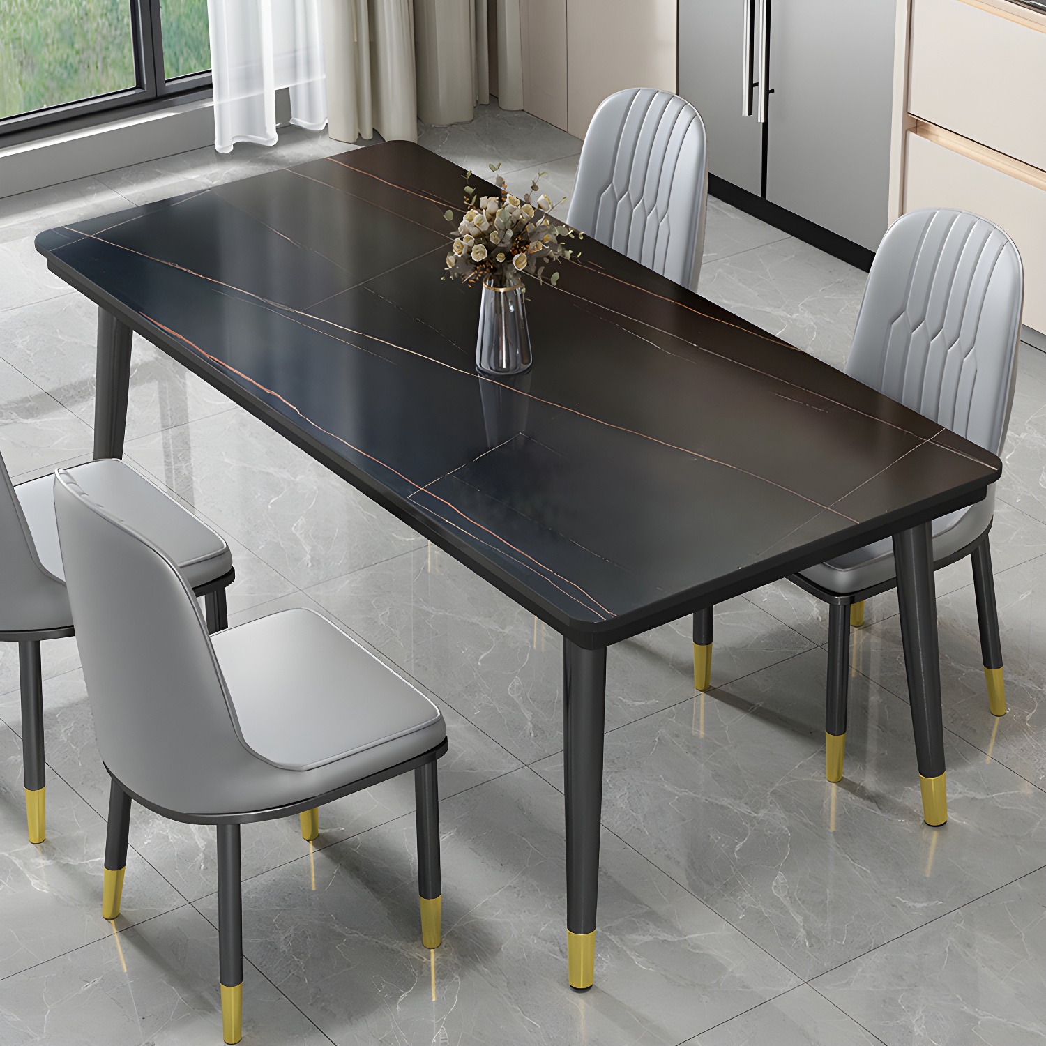 Industrial Standard Rectangle Shape Dining Table Sintered Stone Top Dining Table for Kitchen