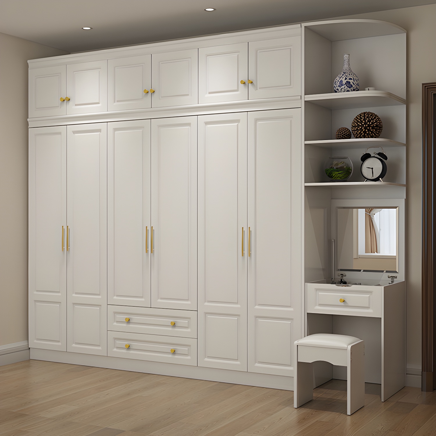 Manufactured Wood White Wardrobe for Home Modern Cabinet with Drawers - image 4
