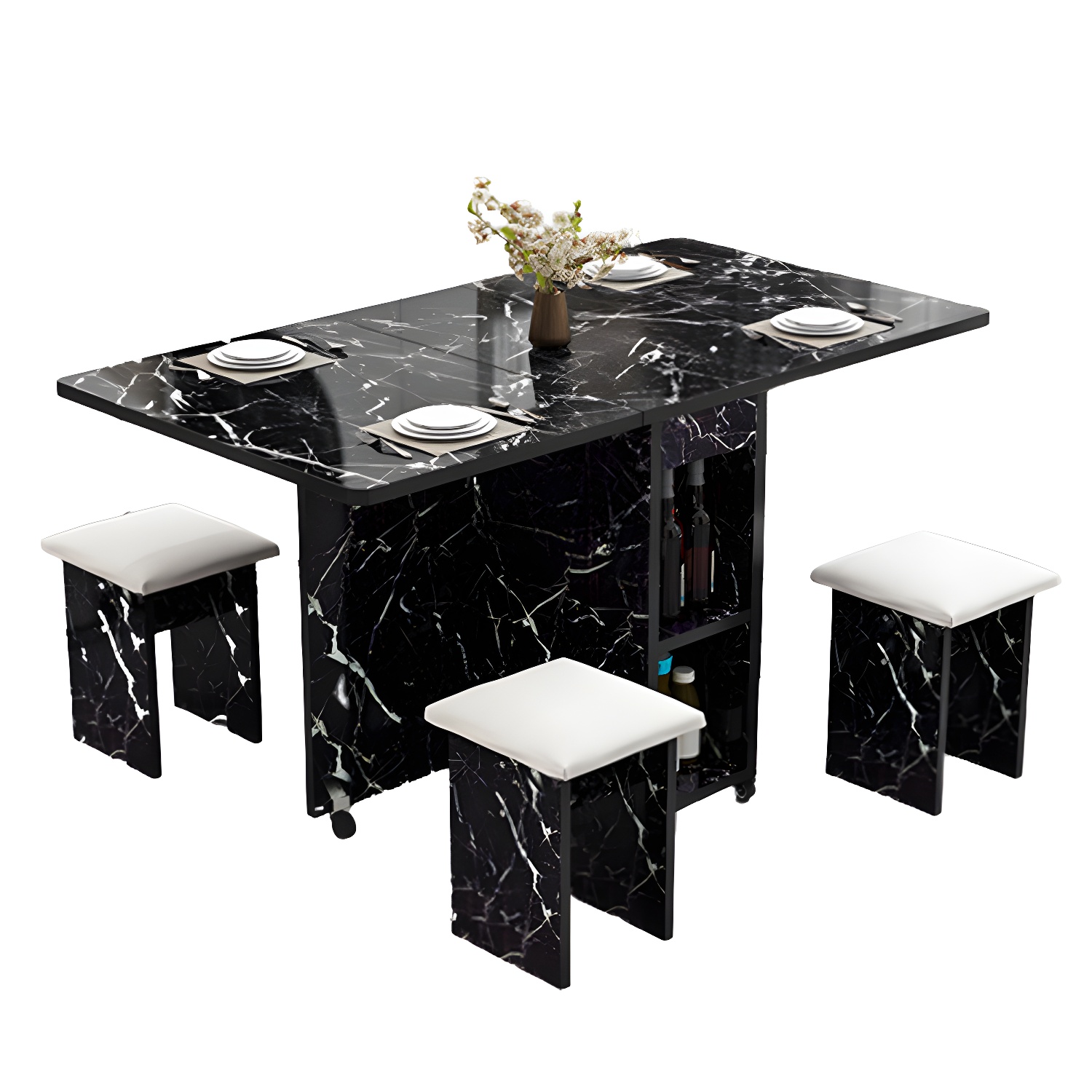 5-Piece Modern Wood Dining Set with Rectangle Table and White Backless Stools - image 13