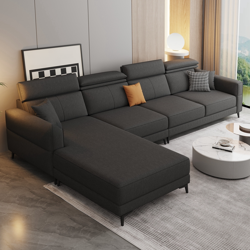 3 Pc Contemporary Modern L-Shape Sofa Chaise in Grey/Cream with Square Arm & Cushion Back